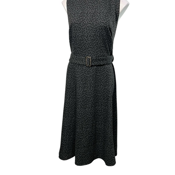 Anne Klein dress sz 16 Charcoal gray Animal Print belted Midi sleeveless office - Picture 2 of 7